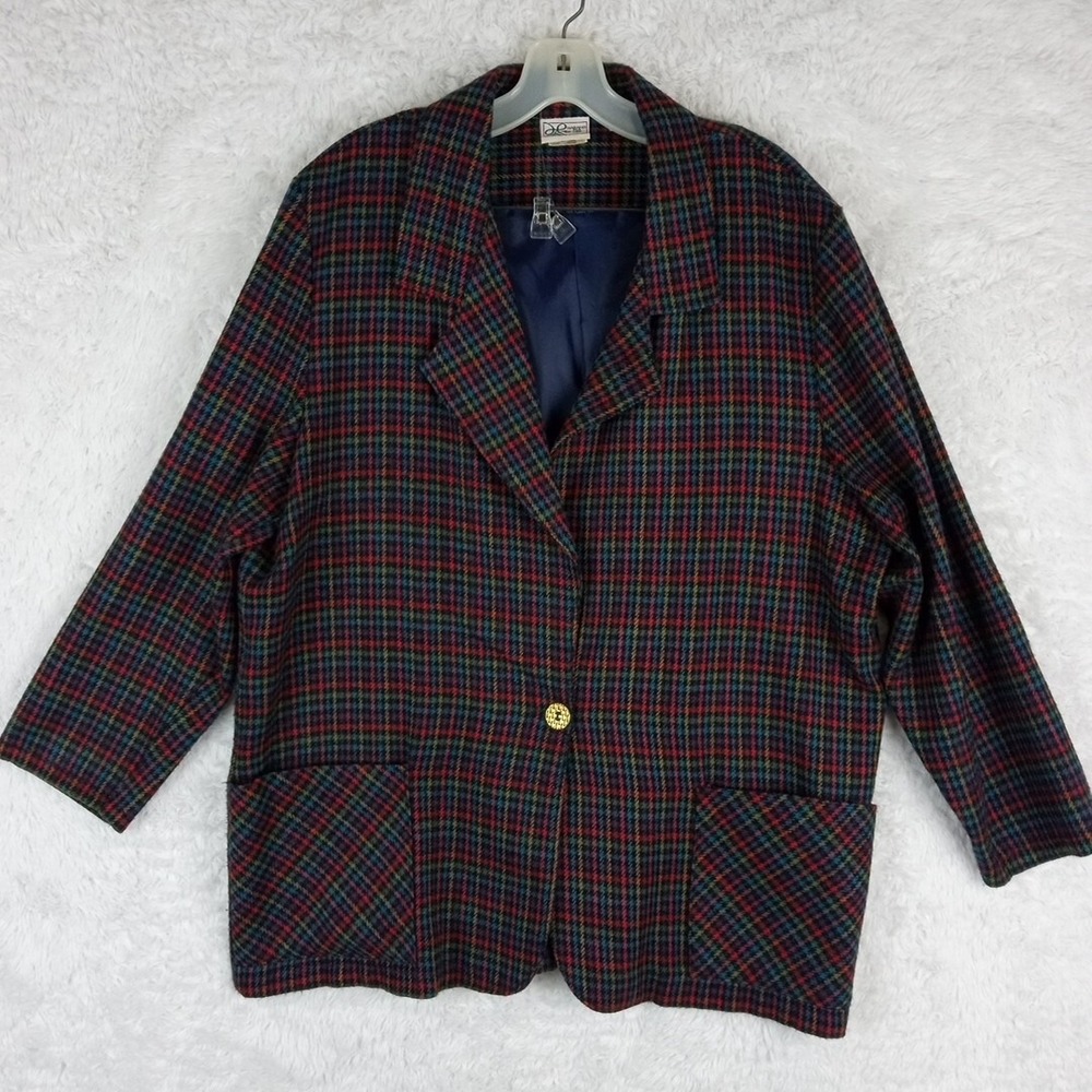 Vintage Haband For Her Womens Suit Blazer Jacket Multicolor L Pockets One Button